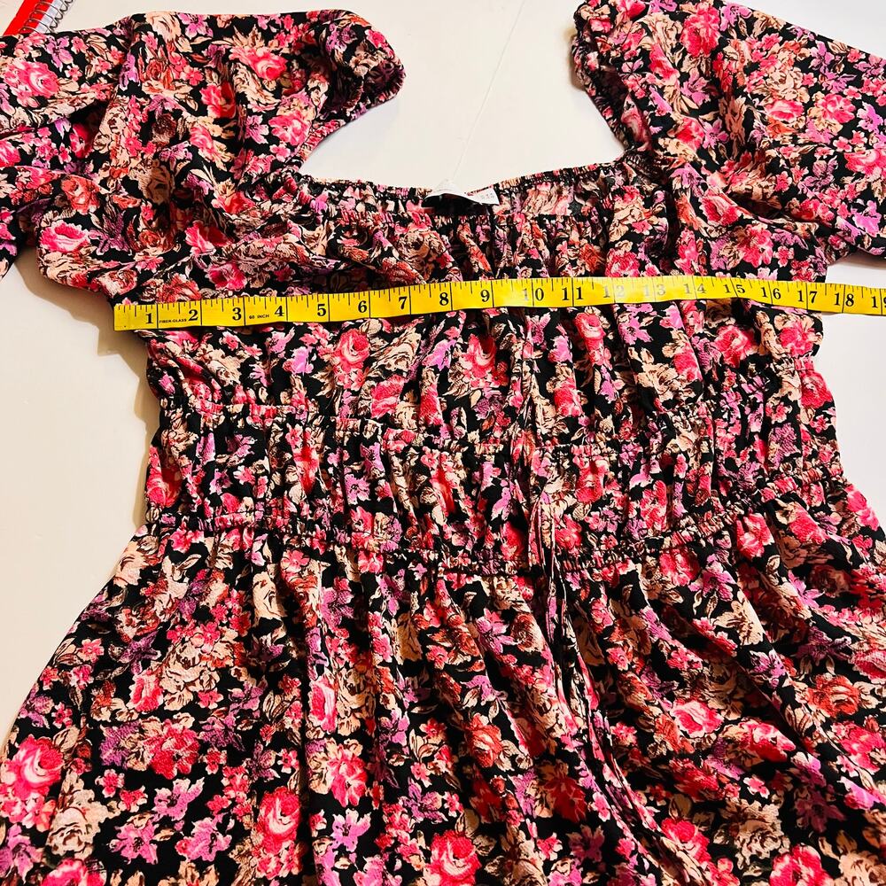 ASOS Multicolored Floral Long Puff Sleeve Swing Dress Size 14 NWT - Picture 9 of 11